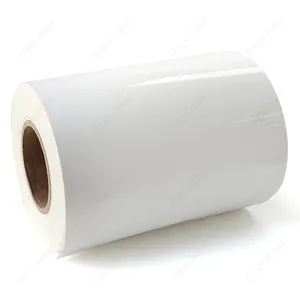 بكرة جامبو الملصقات البيضاء اللامعة PE بحجم 80u لكلا الجهتين المنحنية والمستوية لملصقات التغليف