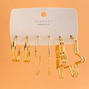 VKME – ensemble de boucles d'oreilles en métal doré, personnalisé Punk, grande étoile, cœur, cerceau en bambou pour cadeau de fête, <span class=keywords><strong>2022</strong></span> - Product Image 3