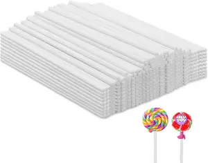 100计数白色棒棒糖棒，75毫米纸棒吸盘，蛋糕顶部，糖果融化，巧克力，饼干，Desse