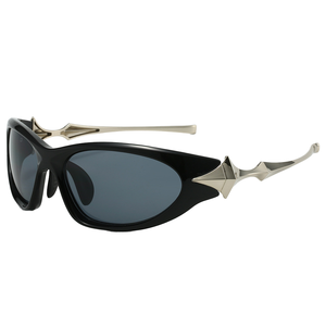 Lunettes de soleil Y2K Cyberpunk 2024 UV400 à monture intégrale en métal, étoiles à quatre branches tendance, transparentes gris-or, enveloppantes - Product Image 1