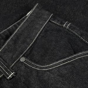 กางเกงยีนส์ขาสั้นเดนิมคุณภาพสูงปักโลโก้ตามสั่ง สไตล์สตรีทแวร์สำหรับผู้ชาย ตะเข็บตัดสีดำ ทรงโอเวอร์ไซส์ - Product Image 3