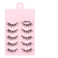 Faux cils naturels en vison 3D, matériel de maquillage haute performance, 5 paires de cils manga avec plateau rose, cheveux synthétiques