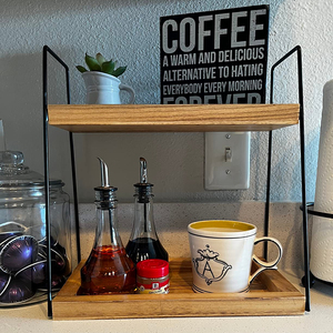 Vanity 2 Tier Bathroom Counter Storage Organizer Wood <b>Standing</b> Rack with Metal Frame for <b>Corner</b> <b>Shelf</b> - Product Image 6