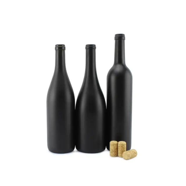 कॉर्क ब्लैक मैट कोटेड ग्लास वाइन बोतलों के साथ वाइन की बोतलें, सजावट और घर में बनी वाइन के लिए उपयुक्त विभिन्न आकार की वाइन की बोतलें