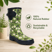 Bottes de pluie durables pour femmes en caoutchouc naturel, motif marguerite, imperméables, pour le jardinage, la chasse, le travail dans la boue et les tâches extérieures