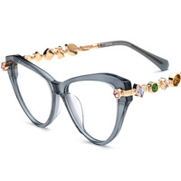 Montures optiques œil-de-chat en acétate pour femmes, ornées de cristaux, de luxe, à monture complète, marque OEM, logo personnalisé, vente en gros, mode