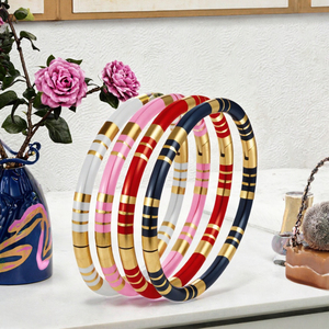 Brazalete de Acero Inoxidable para Mujer, Chapado en Oro, con Bloques de Color, Apilable, Joyería de Moda para Fiesta, REDONDO - Product Image 2