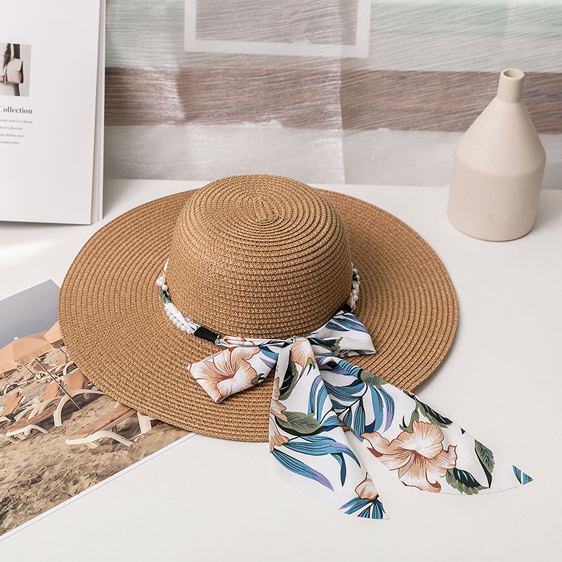 ZG Fashion cappello di paglia per donna estate Casual berretto da sole a tesa larga con cappelli da spiaggia per le vacanze da donna con nodo a fiocco