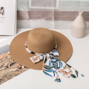 ZG mode Boho chapeau de paille pour femmes été décontracté large bord chapeau de soleil avec nœud papillon dames vacances plage chapeaux - Product Image 1