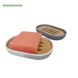 Jabonera ovalada pequeña de fibra de bambú sostenible, soporte para caja de almacenamiento de barra de cuerpo de baño con escurridor - Product Image 5