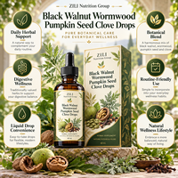 Complément Liquide Herbal en Gouttes de Noix de Grenoble, Absinthe, Graines de Citrouille et Clou de Girofle, Marque Blanche, OEM, Bien-être Botanique, Fourniture en Gros