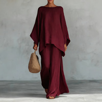 Ensemble deux pièces en lin mélangé pour femmes, chemise ample et pantalon large, tenue décontractée d'été