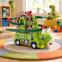 Jouet de voiture dinosaure Triceratops à piste spirale éducatif STEM avec ascenseur, lumière et son pour enfants garçons et filles
