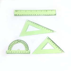 Juego de 4 piezas de reglas de geometría de plástico transparente verde para oficina, set de reglas de medición. - Product Image 6