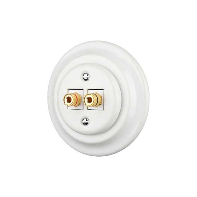 Retro White Ceramic Speaker Terminal Plate - Dual Audio Binding Posts for Banana Plugs