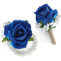 Penjualan Panas Bunga Pernikahan Putih Sutra Buatan Mawar Gading Korsase Pergelangan Tangan Pria Set Boutonniere untuk Dekorasi Jas Pernikahan Prom.