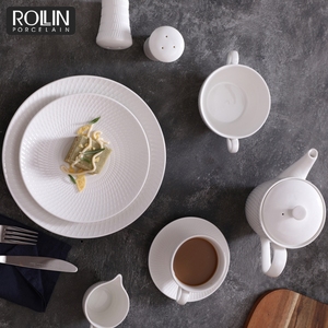 Trắng 5-Sao Khách Sạn Sứ Gốm Bán Buôn Khách Sạn Bữa Ăn Tối Tấm Trang Trí Tự Chọn Tấm Gốm Châu Âu Nhà Hàng Tấm - Product Image 1