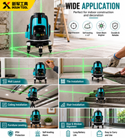Niveau laser croisé vert professionnel industriel GPMTEC DL-021 pour bricolage, auto-nivelant infrarouge, précision 1 mm/5 m, 3 lignes