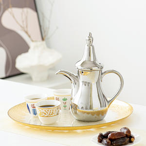 Tasse à café arabe du Moyen-Orient avec logo personnalisé, tasse à café et à eau en céramique <span class=keywords><strong>Kawa</strong></span>, ensemble de pot Dora avec poignée 500 ml/70 ml - Product Image 2