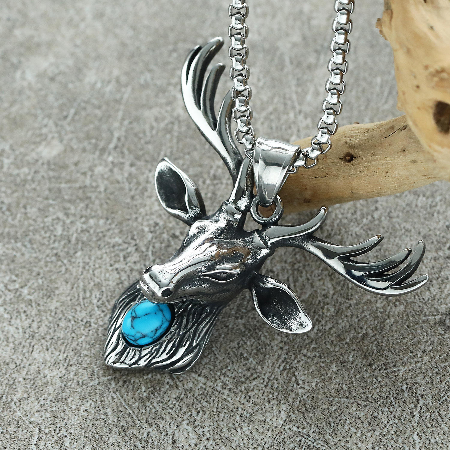 Steel blue turquoise pendant without chain