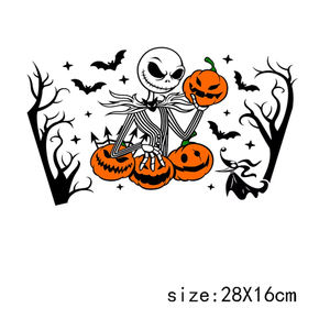 LETOP 1PCS Waterproof <span class=keywords><strong>Horror</strong></span> Character Skull UV pour DTF Sticker 24OZ Cup Wrap pour Halloween - Product Image 1