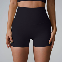 Shorts de sport pour femmes à taille haute, extensibles dans quatre directions, en Spandex/Nylon, couleur unie, taille élastique, respirants, anti-transpiration, séchage rapide, taille plus