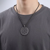 Vintage Viking Nordique Boussole Rune Vegvisir Pendentif Collier Norvegien Etoile Fete Homme Femme Retro Amulette Bijou