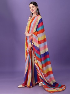 Sari indien en georgette avec imprimé multicolore pour femmes, tenue décontractée, vêtements ethniques, nouveau design, sari imprimé Lahariya - Product Image 5