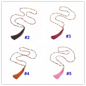 魅惑吊坠项链珠宝流苏项链波西米亚流苏玻璃珠打结长晶珠项链手工首饰 - Product Image 6