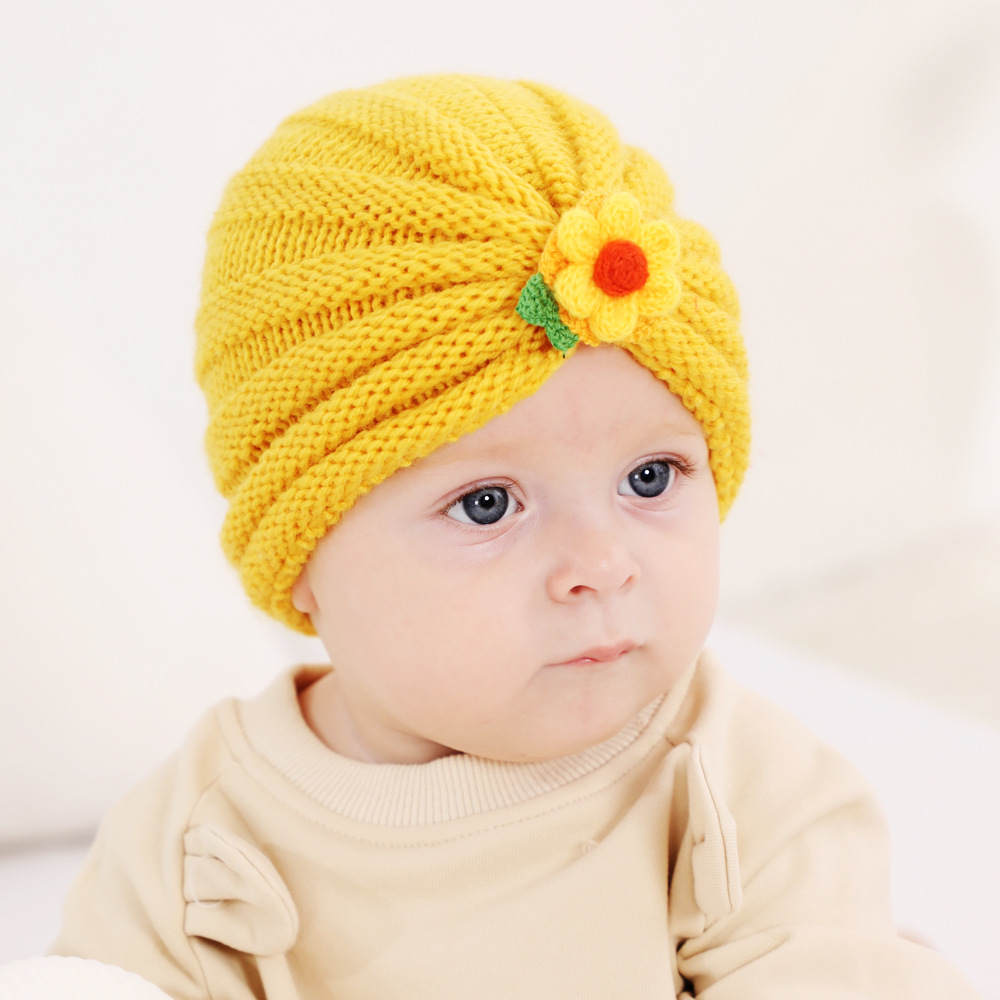 21 Kleuren Ins Hot Sale 2021 Nieuwe Winter Warme Dikke Wollen Hoed Voor Baby Mooie Schattige Bloem Haaraccessoires Baby Cap Voor Baby