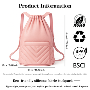Eco-friendly Silicone Fabric <b>Backpack</b> Waterproof Lightweight <b>Drawstring</b> Bag for School Travel Gym Custom Logo OEM ODM Supplier - Product Image 5