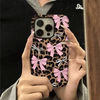 Coque de téléphone à imprimé léopard avec nœud papillon, anti-traces de doigts, anti-chute, protection souple pour iPhone XS à 17 Pro Max