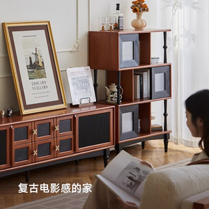 My Nest Muse Bookshelf <b>Solid</b> <b>Wood</b> Floor Standing With Doors Living Room Storage Cabinet - Product Image 4