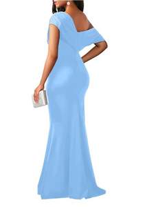 S-3XL seksi kapalı omuz v yaka Mermaid abiye kadınlar için zarif gece parti kulübü ince dantelli resmi balo uzun elbise - Product Image 6