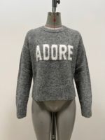 Pull-over en tricot gris décontracté à manches longues, épais et chaud, de haute qualité, personnalisé, en jacquard, Emilia Undefined, OEM & ODM, pour l'hiver