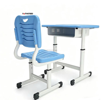 Ensemble de bureau d'école réglable en hauteur moderne, avec structure en acier robuste, table et chaise d'étude pour les élèves, pour les salles de classe éducatives