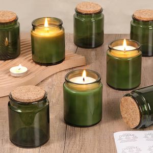 100ml 200ml Clear Amber Green Black Round Bottom Candle Jars with Cork <b>Lids</b> and Box-Reusable Heat Resistant Christmas Home <b>Decor</b> - Product Image 1