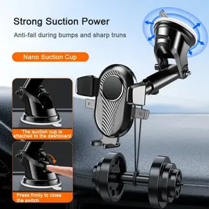 Support de téléphone portable pour voiture à ventouse, décor en fibre de carbone, support de téléphone à verrouillage automatique 360° °   Support rotatif pour pare-brise et tableau de bord - Product Image 3