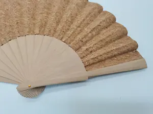 Portugal Vegetarischer Holz fächer mit umwelt freundlichem Material, Leinen in natürlicher Farbe und individuellem Farbe23cm Korks toff fächer als Geschenk