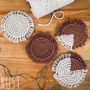 Handmade Cotton Braided Round <b>Coasters</b> Rust White Bohemian Style Home Decor - Product Image 1