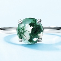 Bague en agate simple et naturelle MUSHAN Jewelry Factory, S925 avec griffes en argent et mousse verte, luxe léger européen et américain