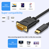 Adaptateur USB Type C vers VGA 1,8 m, gaine en PVC, câble HD 1080P, convertisseur mâle-mâle pour projecteur, ordinateur portable, haut-parleur MP3