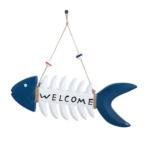 Hot Sale Creative Nautical Resin Fish Bone Welcome Sign ,Resin Decorative Hanging Welcome Sign
