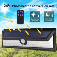 Lámpara Solar de Jardín con Sensor de Movimiento de 3 Caras, 118 LED, Impermeable IP65, Montaje en Pared Exterior, Control Remoto, CRI 80, Ángulo de Haz de 270°, Regulable