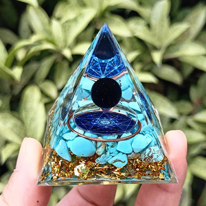 คริสตัลเพบเบิลพีระมิดเรซิ่นอีพ็อกซี่งานฝีมือตกแต่งตู้ปลาของตกแต่งตั้งโต๊ะตู้ปลาจัดสวนของขวัญทรงกลมสีดำสีเขียวขุ่น - Product Image 1