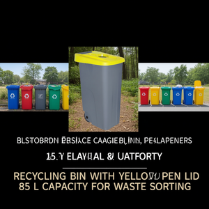 Contenitore per il riciclaggio con coperchio giallo apribile, capacità 85 L, per la raccolta differenziata - Product Image 3