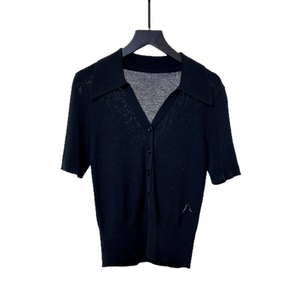 Factory Low MOQ Wool Cotton Viscose Nylon Knitwear <strong>Polo</strong> <strong>Neck</strong> Fine Knit Women Cardigan Half Sleeve Office <strong>Lady</strong> Sweater <strong>Jumper</strong> - Product Image 3