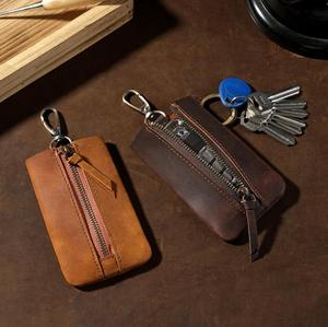 Étui à clés de voiture en cuir véritable de style rétro Crazy Horse de haute qualité, porte-clés portable unisexe - Product Image 2