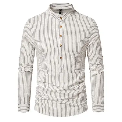 D0801TA99 prezzo all'ingrosso nuovo Design primavera autunno Slim Casual Stripe Henry Collar camicia a maniche lunghe per uomo Sehefashion