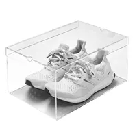 Boîte de rangement de baskets, boîte à chaussures en acrylique transparente, boîte de rangement en acrylique, organisateur avec couvercle, tampons en caoutchouc, présentoir empilable de chaussures